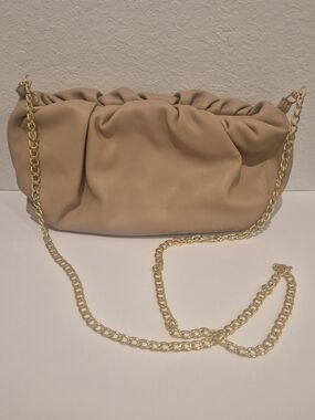 Prime Beige Faux Leather Handbag Gold Chain Shoulder Bag